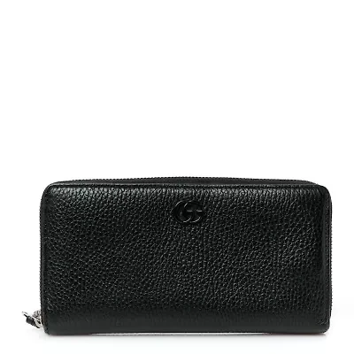 Gucci Dollar Calfskin Monochrome GG Marmont Zip Around Wallet Black -FINAL SALE NO RETURNS