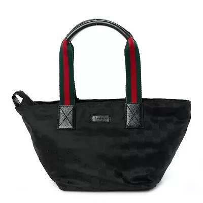 Gucci GG Monogram Medium Web Handle Bucket Tote Black -FINAL SALE NO RETURNS