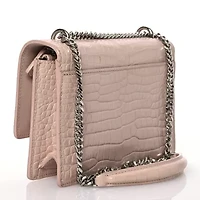 Saint Laurent Calfskin Crocodile Embossed Monogram Sunset Chain Wallet Marble Pink -FINAL SALE NO RETURNS