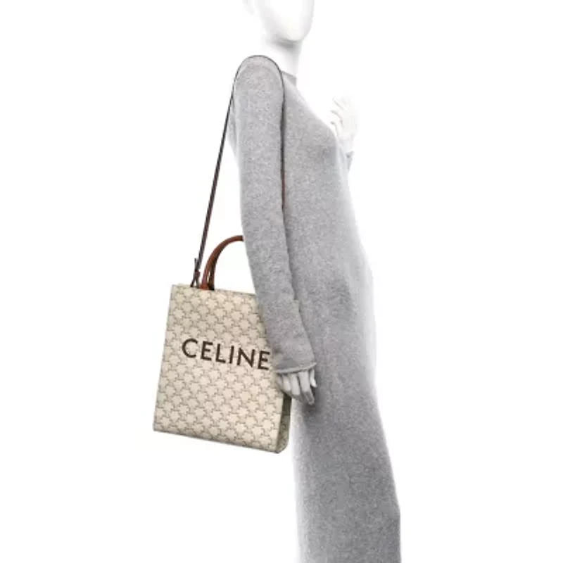 Celine Maillon Triomphe Canvas Calfskin Small Vertical Cabas Navy Tan -FINAL SALE NO RETURNS