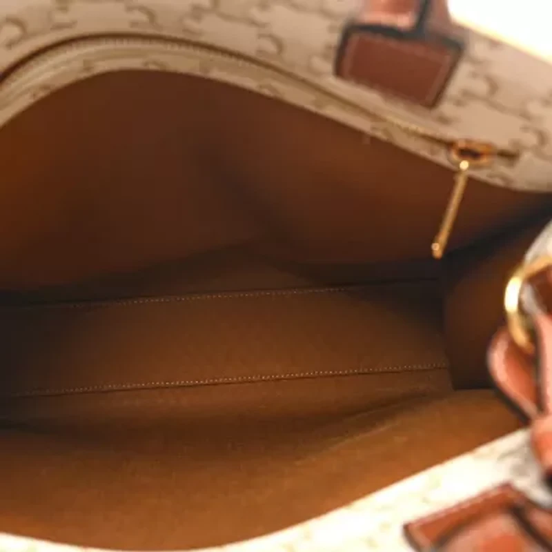 Celine Maillon Triomphe Canvas Calfskin Small Vertical Cabas Navy Tan -FINAL SALE NO RETURNS