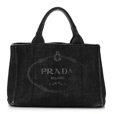Prada Denim Small Logo Tote Black -FINAL SALE NO RETURNS
