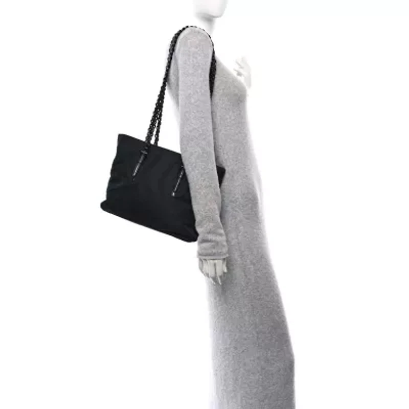 Prada Tessuto Nylon Calfskin Chain Tote Black -FINAL SALE NO RETURNS