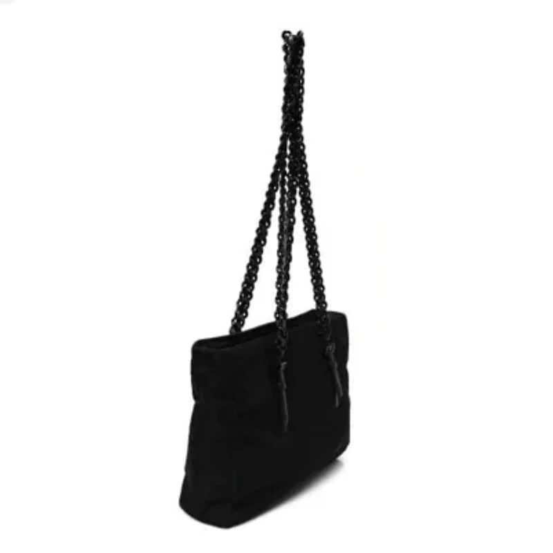 Prada Tessuto Nylon Calfskin Chain Tote Black -FINAL SALE NO RETURNS