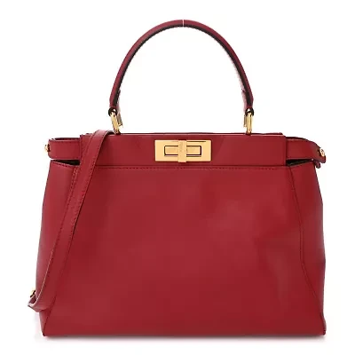 Fendi Vitello Morgan Fabric Jacquard Pequin Medium Peekaboo Iconic Satchel Mattone Tobacco Black -FINAL SALE NO RETURNS