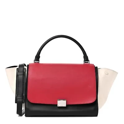 Celine Smooth Calfskin Medium Tri-Color Trapeze Poppy -FINAL SALE NO RETURNS