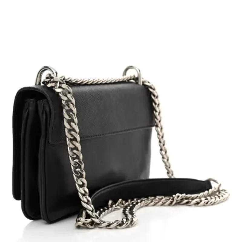 Prada Saffiano City Calfskin Flap Bag Black -FINAL SALE NO RETURNS