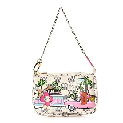 Louis Vuitton Damier Azur 2021 Christmas Animation Hollywood Mini Pochette Accessories Fuchsia -FINAL SALE NO RETURNS
