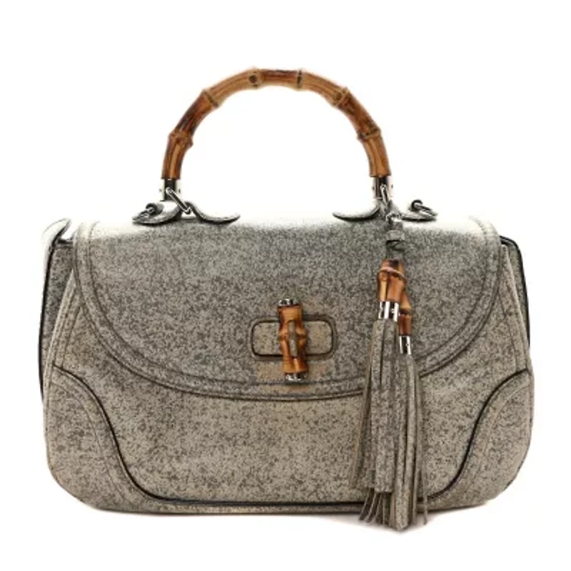 Gucci Calfskin Large New Bamboo Top Handle Bag Light Grey -FINAL SALE NO RETURNS