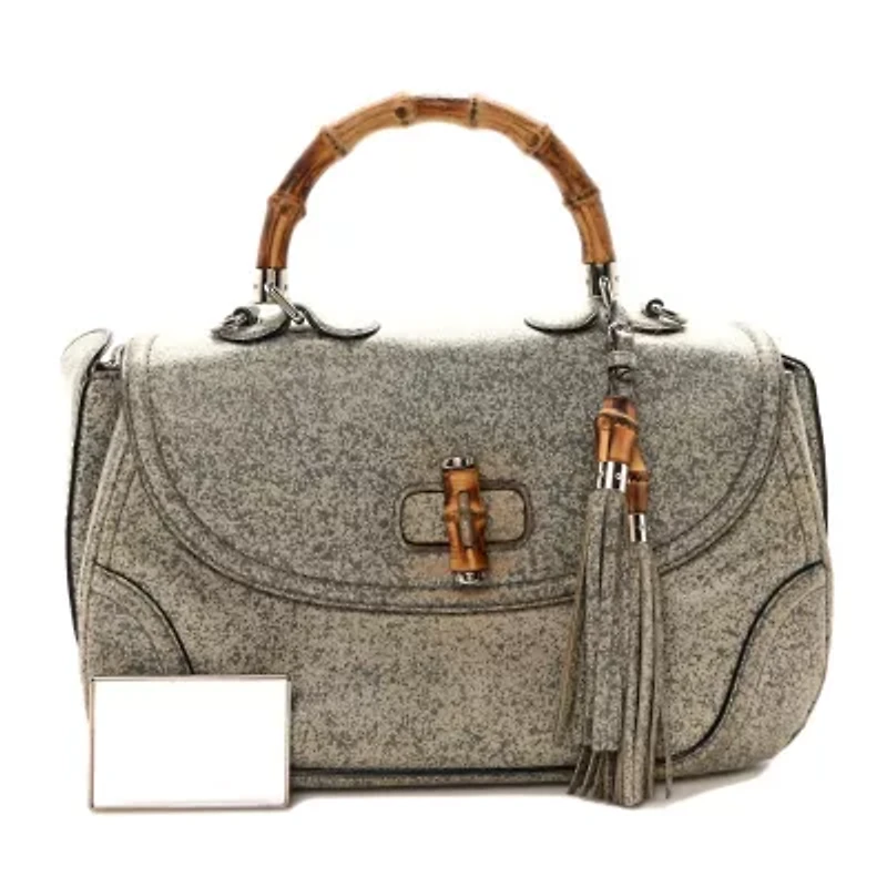 Gucci Calfskin Large New Bamboo Top Handle Bag Light Grey -FINAL SALE NO RETURNS