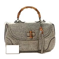 Gucci Calfskin Large New Bamboo Top Handle Bag Light Grey -FINAL SALE NO RETURNS