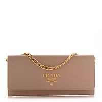 Prada Vitello Move Metal Oro Chain Wallet Cammeo -FINAL SALE NO RETURNS