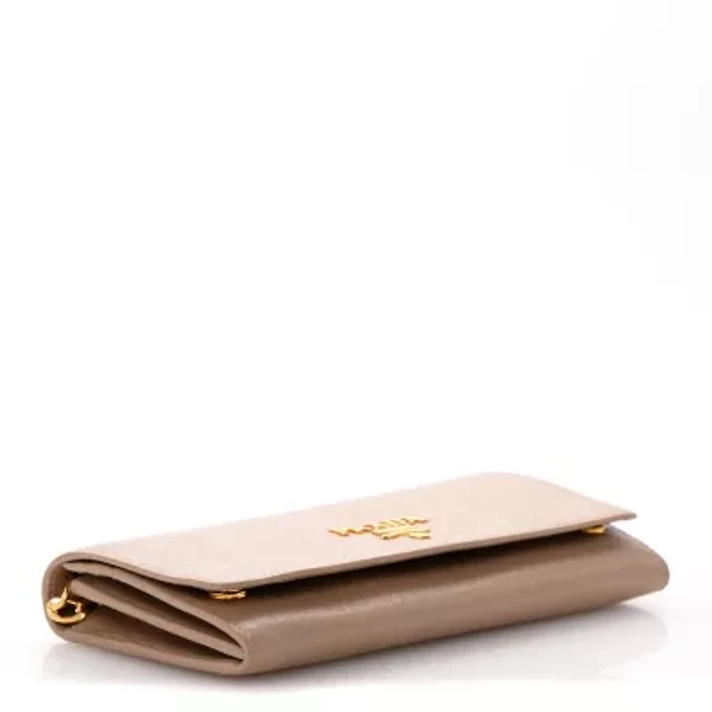 Prada Vitello Move Metal Oro Chain Wallet Cammeo -FINAL SALE NO RETURNS