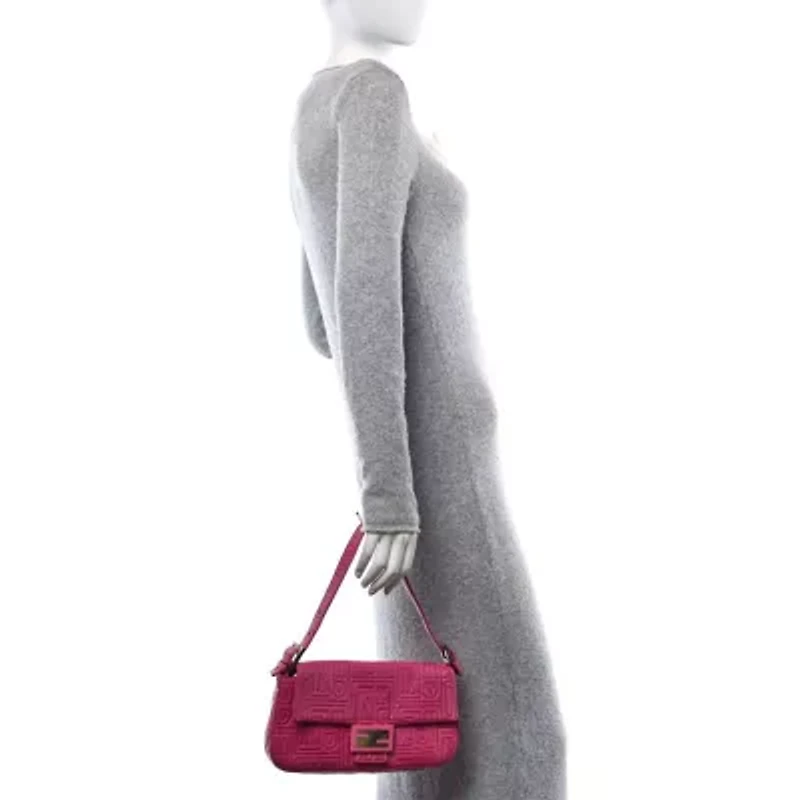 Fendi Nappa Logo Embossed Baguette Fuchsia -FINAL SALE NO RETURNS