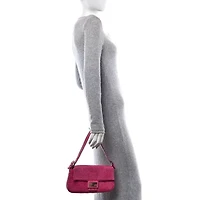 Fendi Nappa Logo Embossed Baguette Fuchsia -FINAL SALE NO RETURNS