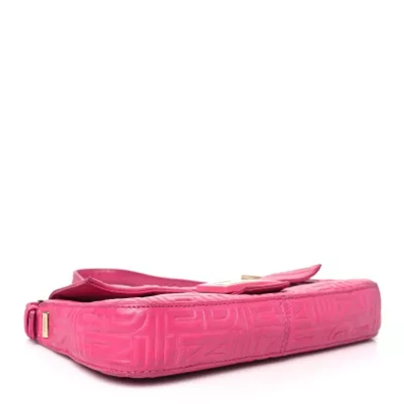 Fendi Nappa Logo Embossed Baguette Fuchsia -FINAL SALE NO RETURNS