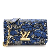 Louis Vuitton Calfskin Lace Flower Inlay Twist Chain Wallet  Navy Black -FINAL SALE NO RETURNS