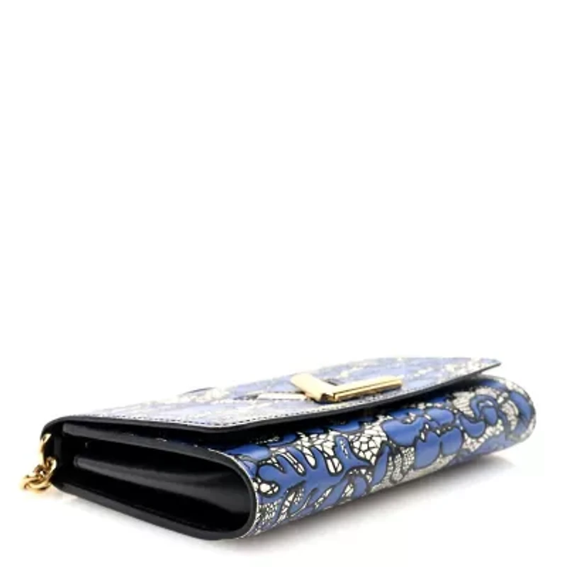 Louis Vuitton Calfskin Lace Flower Inlay Twist Chain Wallet  Navy Black -FINAL SALE NO RETURNS