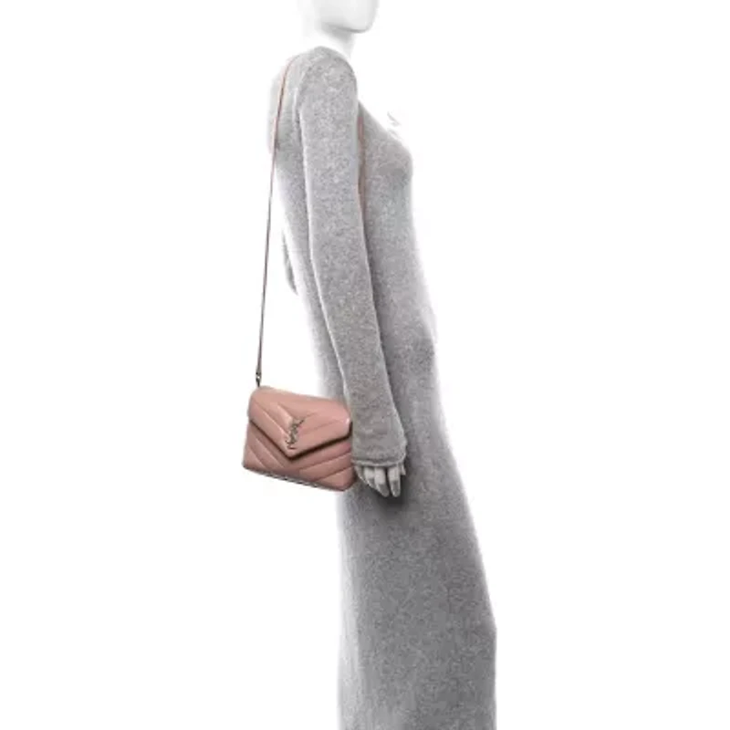 Saint Laurent Calfskin Y Quilted Monogram Toy Loulou Crossbody Bag Tender Pink -FINAL SALE NO RETURNS