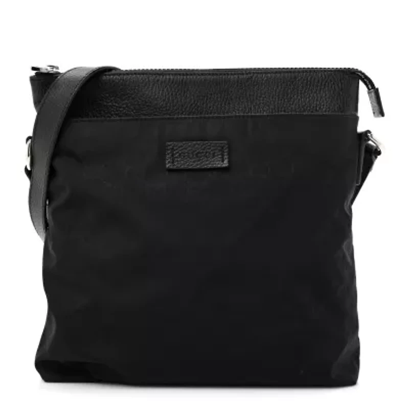 Gucci Nylon Monogram Dollar Calfskin Flat Messenger Bag Black -FINAL SALE NO RETURNS