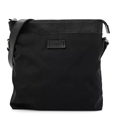 Gucci Nylon Monogram Dollar Calfskin Flat Messenger Bag Black -FINAL SALE NO RETURNS
