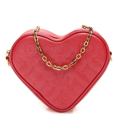 Louis Vuitton Lambskin Embossed Monogram Fall In Love Sac Coeur Heart Chain Bag Lipstick Red -FINAL SALE NO RETURNS