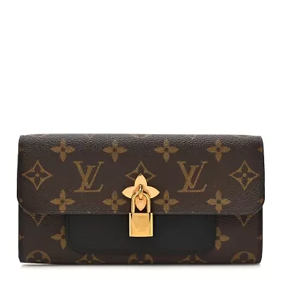 Louis Vuitton Monogram Flower Lock Long Wallet Black -FINAL SALE NO RETURNS