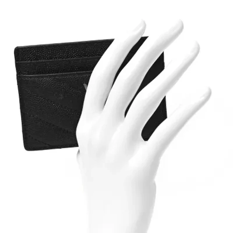 Saint Laurent Grain De Poudre Matelasse Chevron Monogram Credit Card Case Black -FINAL SALE NO RETURNS