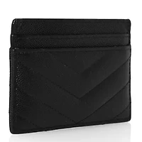 Saint Laurent Grain De Poudre Matelasse Chevron Monogram Credit Card Case Black -FINAL SALE NO RETURNS