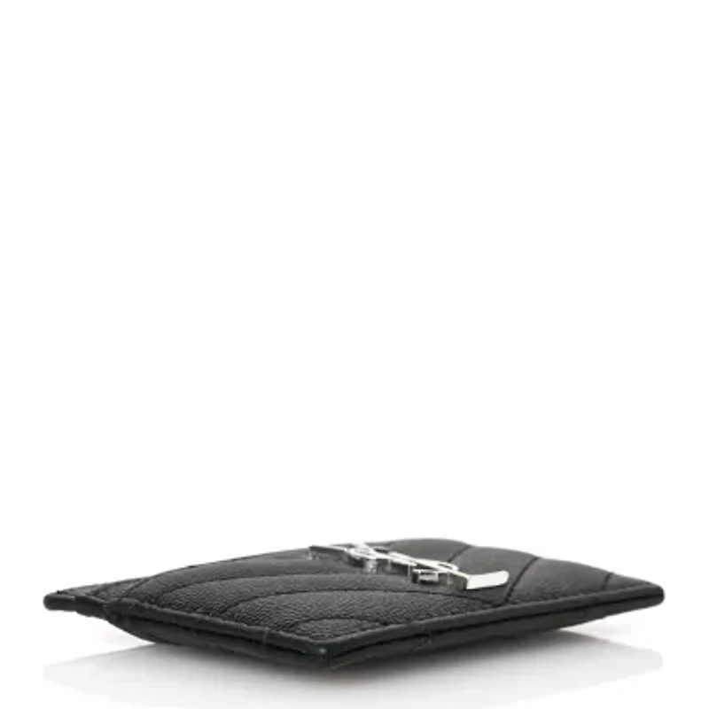 Saint Laurent Grain De Poudre Matelasse Chevron Monogram Credit Card Case Black -FINAL SALE NO RETURNS