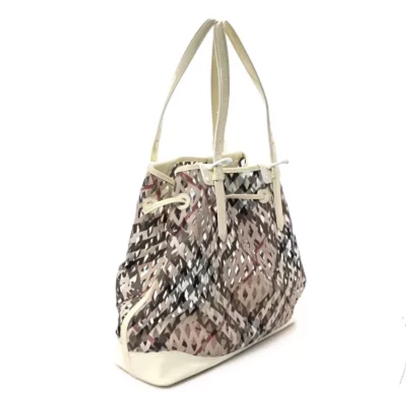 Burberry Supernova Check Net Drawstring Bag White -FINAL SALE NO RETURNS