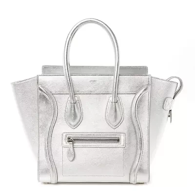 Celine Laminated Lambskin Micro Luggage Silver -FINAL SALE NO RETURNS