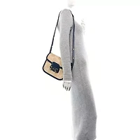 Gucci Raffia Textured Dollar Calfskin GG Monogram Horsebit 1955 Shoulder Bag Natural Mystic White Blue Agata -FINAL SALE NO RETURNS