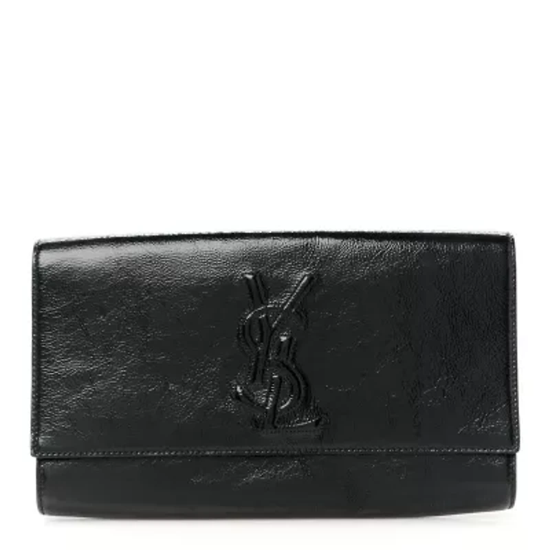 Saint Laurent Textured Patent Monogram Large Belle De Jour Clutch Black -FINAL SALE NO RETURNS