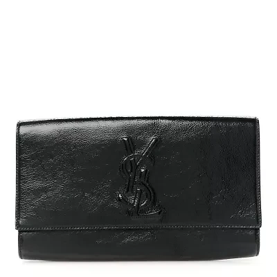 Saint Laurent Textured Patent Monogram Large Belle De Jour Clutch Black -FINAL SALE NO RETURNS
