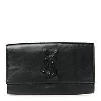 Saint Laurent Textured Patent Monogram Large Belle De Jour Clutch Black -FINAL SALE NO RETURNS