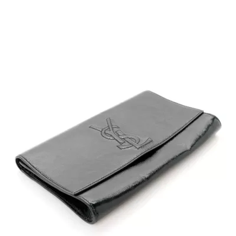 Saint Laurent Textured Patent Monogram Large Belle De Jour Clutch Black -FINAL SALE NO RETURNS