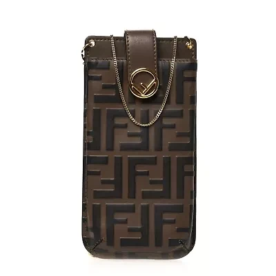 Fendi Vitello Soft F is Fendi Bi-Color FF 1974 Embossed Phone Pouch Maya Black -FINAL SALE NO RETURNS