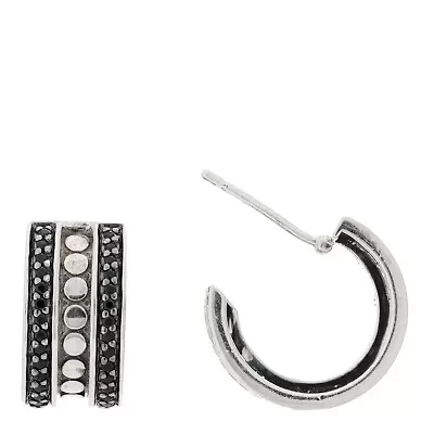 John Hardy Sterling Silver Black Spinel Black Sapphire Dot Hoop Earrings -FINAL SALE NO RETURNS