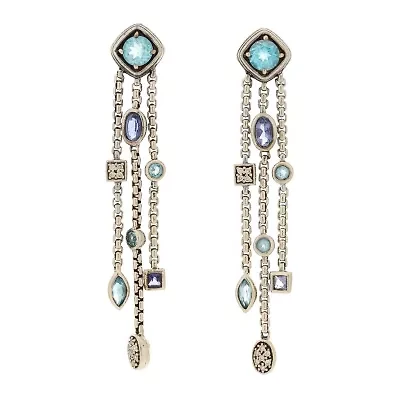 David Yurman Sterling Silver Diamond Blue Topaz Iolite Confetti 3 Row Tassel Earrings -FINAL SALE NO RETURNS