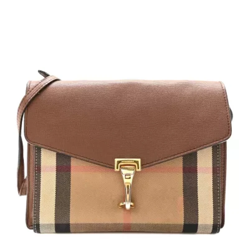 Burberry Derby Calfskin House Check Small Macken Crossbody Bag Tan -FINAL SALE NO RETURNS