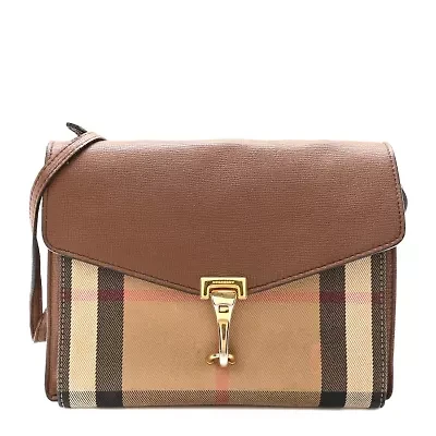 Burberry Derby Calfskin House Check Small Macken Crossbody Bag Tan -FINAL SALE NO RETURNS