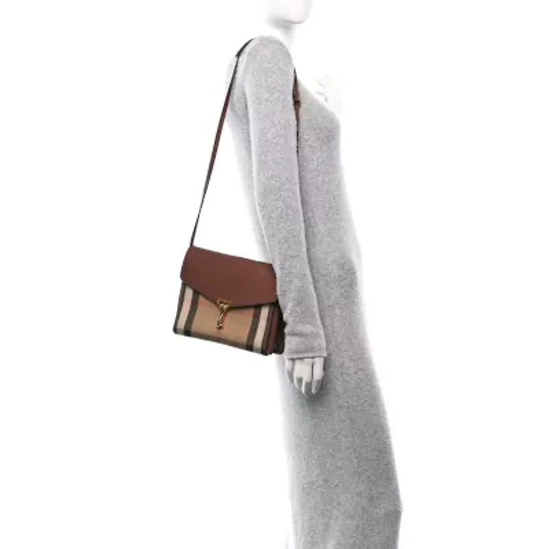Burberry Derby Calfskin House Check Small Macken Crossbody Bag Tan -FINAL SALE NO RETURNS