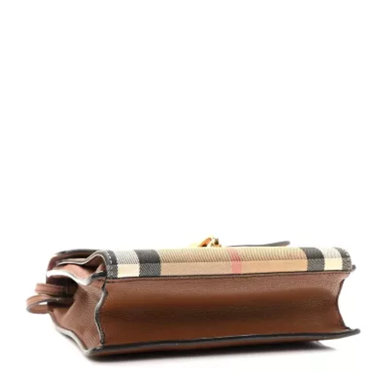 Burberry Derby Calfskin House Check Small Macken Crossbody Bag Tan -FINAL SALE NO RETURNS
