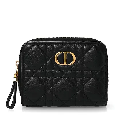 Dior Grained Calfskin Supple Cannage Caro Scarlet Zipped Wallet Black -FINAL SALE NO RETURNS