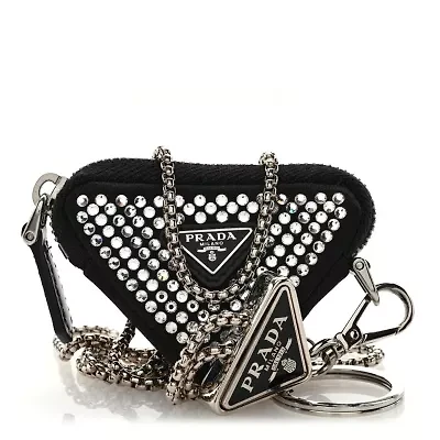 Prada Satin Crystal Mini Triangle Card Holder With Strap Cristal -FINAL SALE NO RETURNS