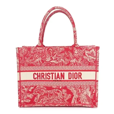 Dior Canvas Embroidered Medium Dioriviera Toile De Jouy Book Tote Raspberry -FINAL SALE NO RETURNS