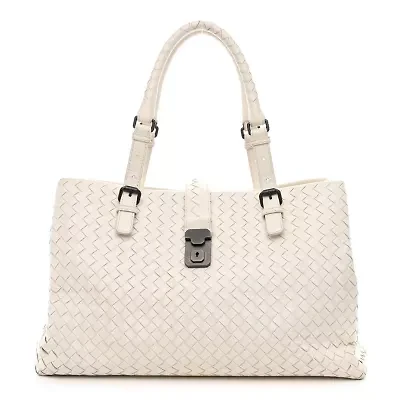 Bottega Veneta Nappa Intrecciato Medium Roma Tote White -FINAL SALE NO RETURNS