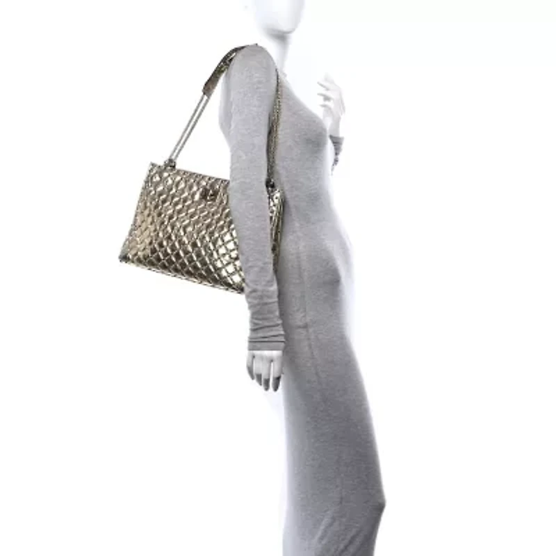 Valentino Garavani Metallic Calfskin Quilted Rockstud Tote Gold -FINAL SALE NO RETURNS