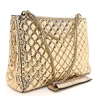 Valentino Garavani Metallic Calfskin Quilted Rockstud Tote Gold -FINAL SALE NO RETURNS